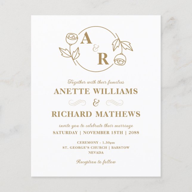 Monogram classic elegant wedding budget invitation (Front)