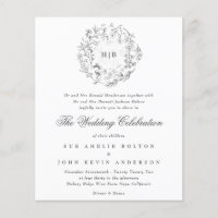 Monogram Classic Florals Budget Wedding Invitation