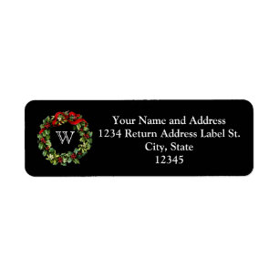 Monogram Classic Holly Wreath Custom Christmas Return Address Label