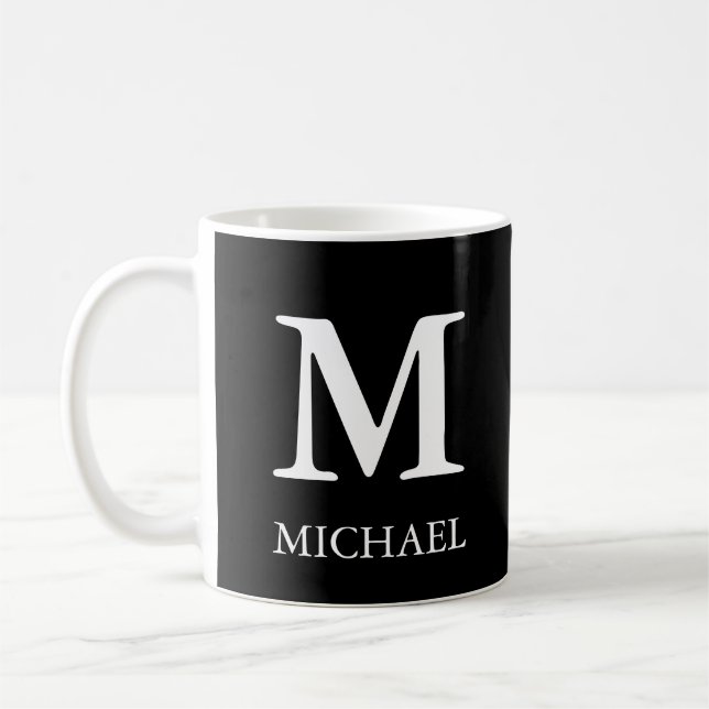 Monogram Classic Minimalist Black and White  Coffee Mug (Left)