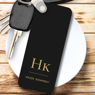 Monogram Classic Modern Minimalist Black Gold Name Key Ring
