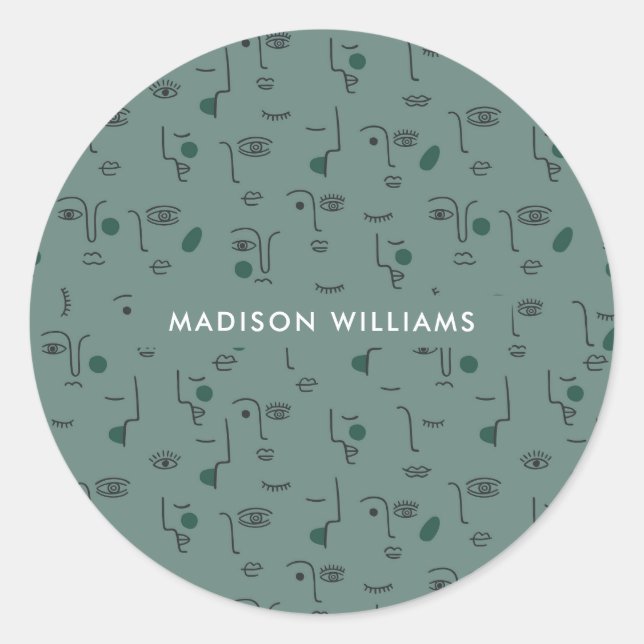 Monogram  classic round sticker (Front)