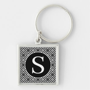Monogram Classic Serif RF Diamond Circle Black Key Ring