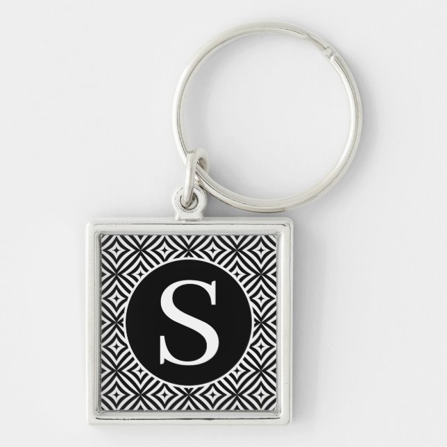 Monogram Classic Serif RF Diamond Circle Black Key Ring (Front)