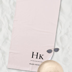 Monogram Classic Simple Chic Blush Pink Custom Beach Towel