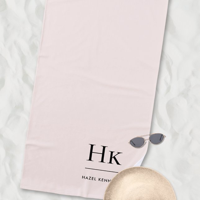 Monogram Classic Simple Chic Blush Pink Custom Beach Towel (Creator Uploaded)