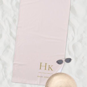 Monogram Classic Simple Chic Blush Pink Gold Beach Towel