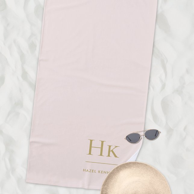 Monogram Classic Simple Chic Blush Pink Gold  Beach Towel (Creator Uploaded)
