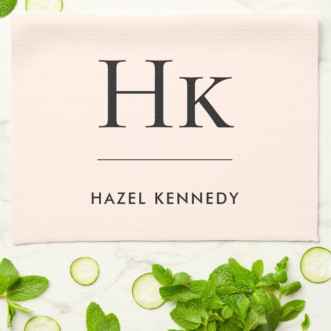 Monogram Classic Simple  Elegant Blush Pink Tea Towel (Creator Uploaded)