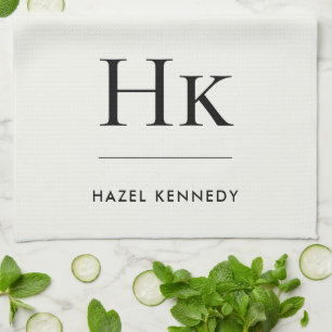 Monogram Classic Simple Elegant Ivory White Tea Towel
