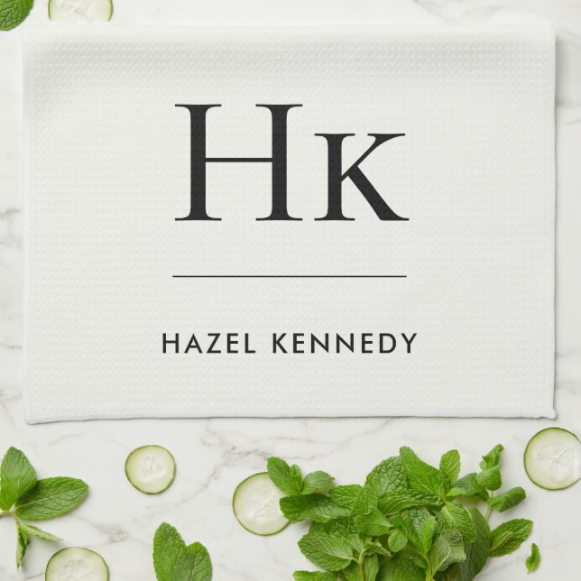 Monogram Classic Simple  Elegant Ivory White Tea Towel (Folded)