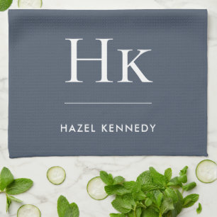 Monogram Classic Simple Elegant Navy Monogrammed Tea Towel