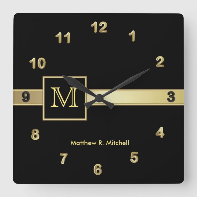 Monogram Classy Executive Square Wall Clock (Front)