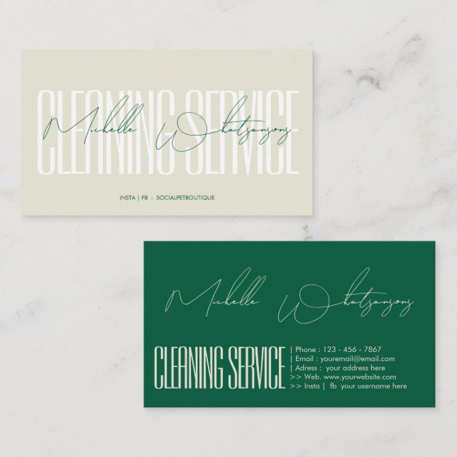 Monogram CLEANING SERVICE modern script Business Card (Front/Back)