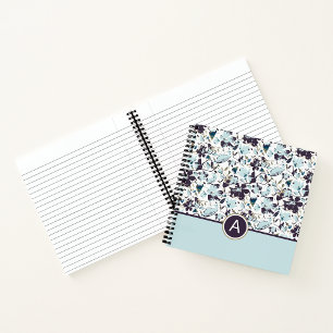 Monogram Clematis Blue Flowers Notebook