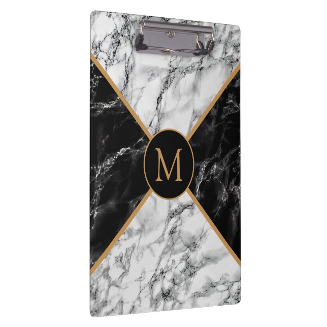 Monogram Clipboard with Black White Check Marble (Right)