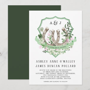 Monogram Clover Horseshoes Botanical Wedding Invitation