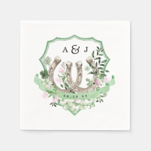 Monogram Clover Horseshoes Botanical Wedding Napkin