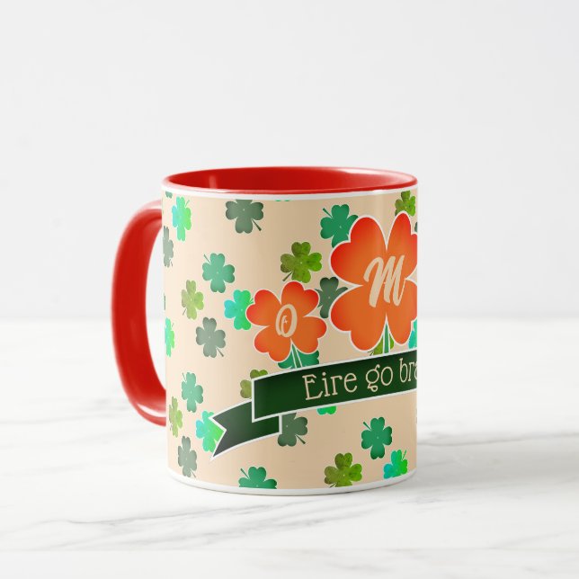 Monogram Clover Shamrock Pattern on LIGHT ORANGE Mug (Front Left)