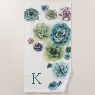 Monogram Cluster of Succulents Beach Towel