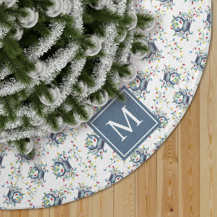 Monogram Coastal Crab Christmas Lights Brushed Polyester Tree Skirt