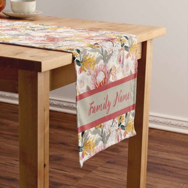 Monogram Coastal Floral Short Table Runner (In Situ)