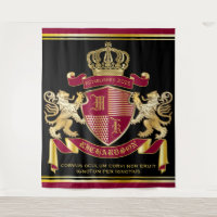 Monogram Coat of Arms Red Gold Lion Crown Emblem