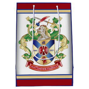 Monogram Coat of Arms Silver Knight Shield Dragon Medium Gift Bag