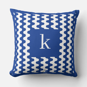 Monogram Cobalt Blue Bold Wavy Pattern Cushion