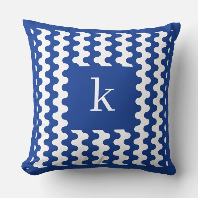 Monogram Cobalt Blue Bold Wavy Pattern Cushion (Creator Uploaded)