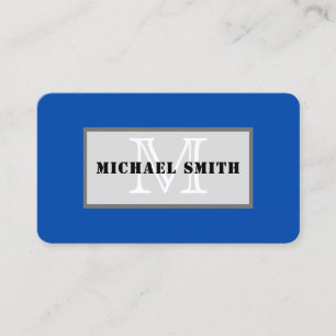 Monogram Cobalt Blue Solid Colour Background Business Card