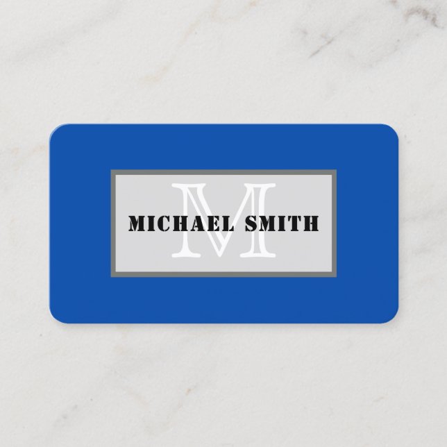 Monogram Cobalt Blue Solid Colour Background Business Card (Front)