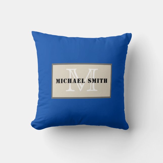 Monogram Cobalt Blue Solid Colour Background Cushion (Front)