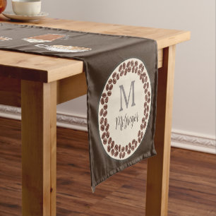 Monogram Coffee Lover Dark Brown Short Table Runner