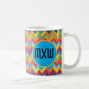 Monogram Coffee Mug Bold Chevron Pattern