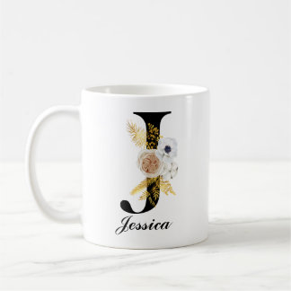 Monogram Coffee Mug - Initial J Black Floral