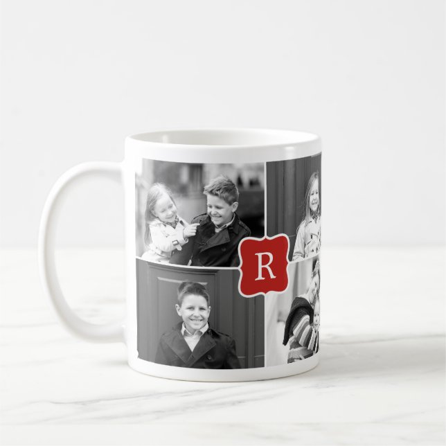 Monogram Collage Custom Photo Mug - Red (Left)