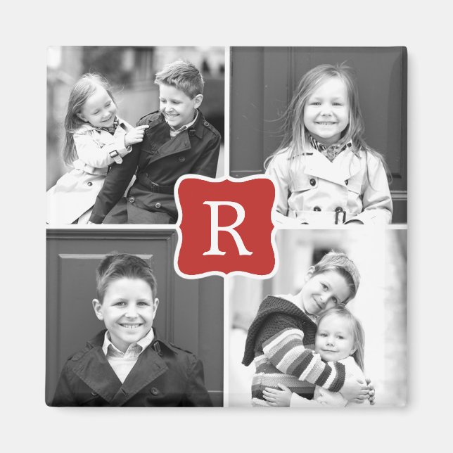 Monogram Collage Personalised Photo Magnet - Red (Front)