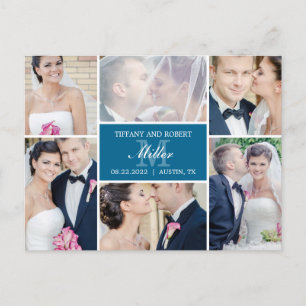 Monogram Collage Wedding Announcement - Blue