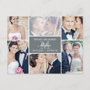 Monogram Collage Wedding Announcement - Grey Postcard