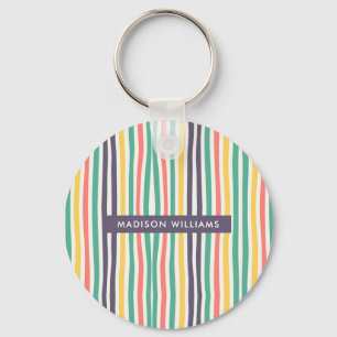 Monogram Colored Lines Modern Minimalist Keychain