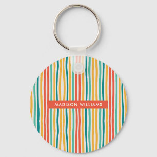 Monogram Colored Lines Modern Minimalist Keychain