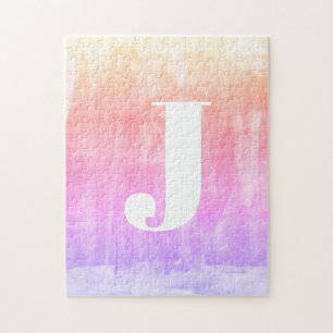 Monogram & Colorful Fading Ombre Gradient Jigsaw Puzzle