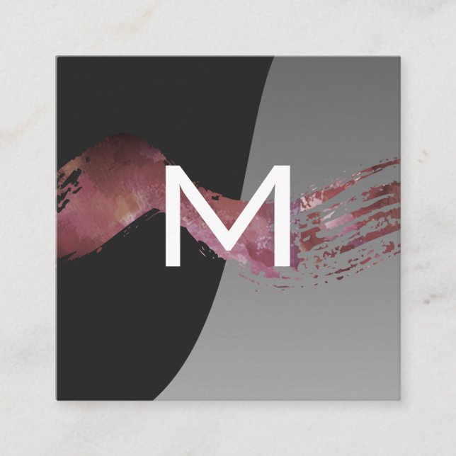 Monogram | Colour Block Artistic Brush Square Business Card (Front)