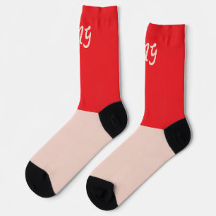 Monogram colour block red and pink Modern two tone Socks