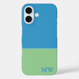 Monogram Colour Block Sky Blue & Green iPhone 16 Case