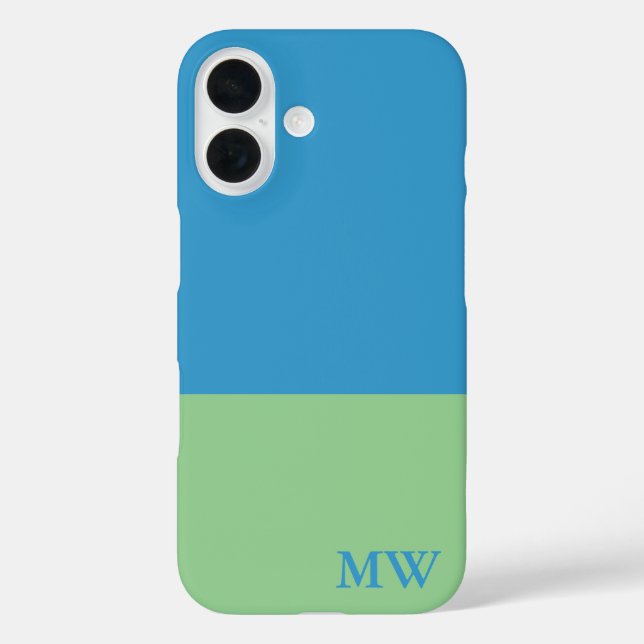 Monogram Colour Block Sky Blue & Green Case-Mate iPhone Case (Back)