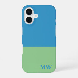 Monogram Colour Block Sky Blue & Green iPhone 16 Case