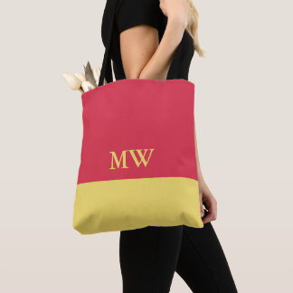 Monogram Colour Block Tote Bag Dark Pink and Yello