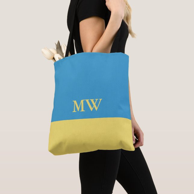 Monogram Colour Block Tote Bag Sky Blue & Yellow (Close Up)
